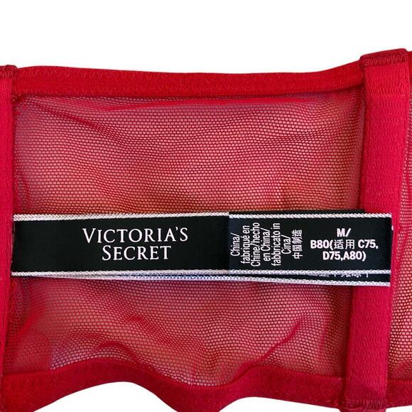 Victoria Secret Luxe Starburst Long Line Triangle Bra Red Sexy Strappy Satin M - Picture 11 of 16